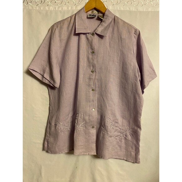 Edward Tops - Irish Linen Embroidered Lilac/Purple Blouse NWT Edward Spring L
